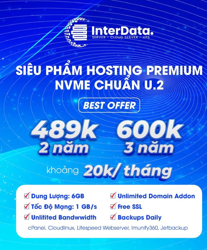 InterData - NVMe Premium Hosting 489K/2 năm