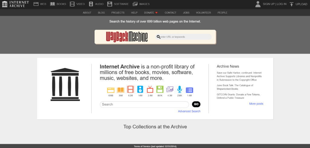 Truy cập các phiên bản cũ qua The Internet Archive