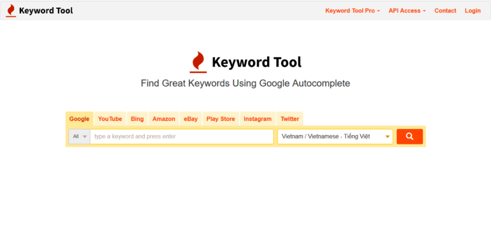 Công cụ Keywordtool.io hỗ trợ tìm kiếm ý tưởng, chủ đề bài viết