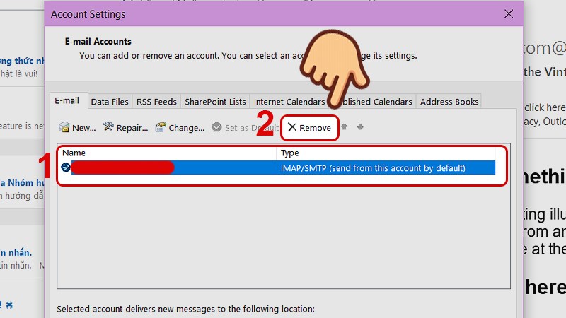 Chọn tài khoản Email muốn đăng xuất chọn Remove