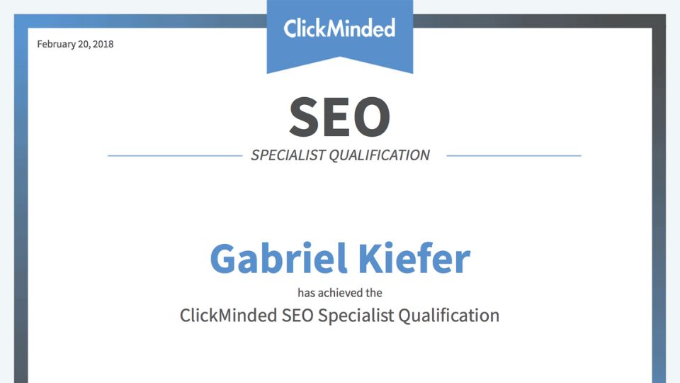 Chứng chỉ SEO Specialist Qualification từ Clickminded