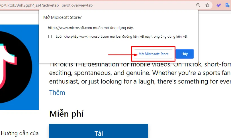 Chọn Mở Microsoft Store.