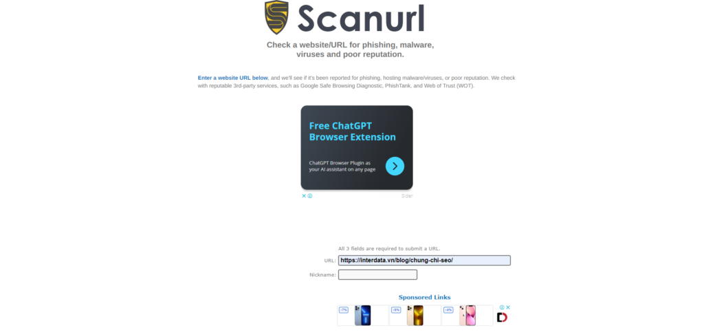 Kiểm tra link có an toàn không bằng ScanURL