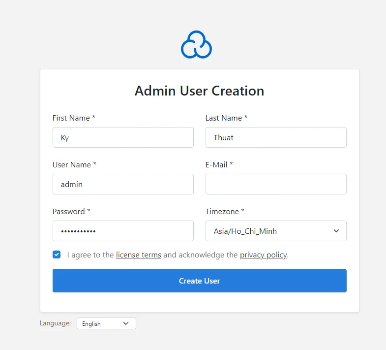 Nhấn chọn Create User để tạo User