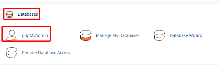 Vào Databases chọn phpMyAdmin