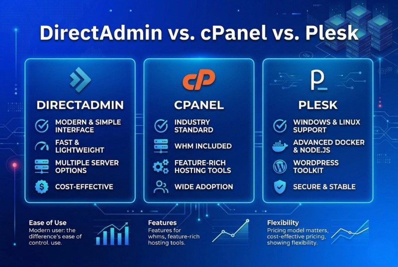 So sánh DirectAdmin vs cPanel vs Plesk