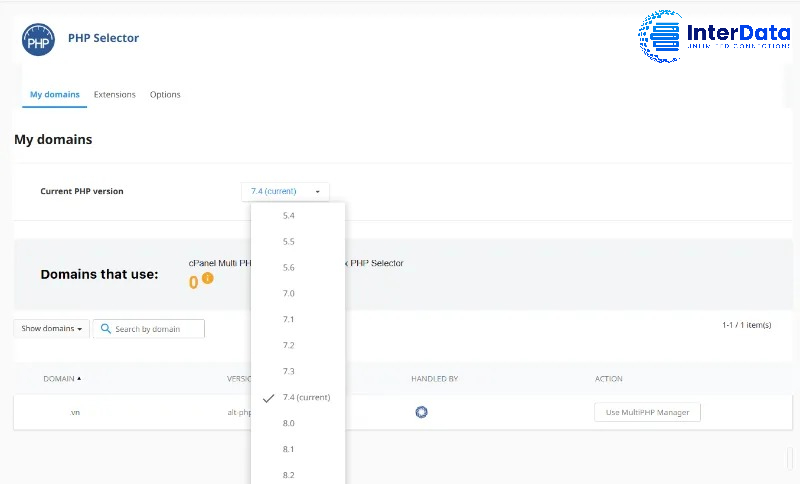 Chọn phiên bản PHP
