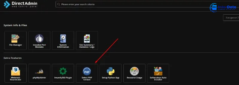 tìm select php version trên directadmin