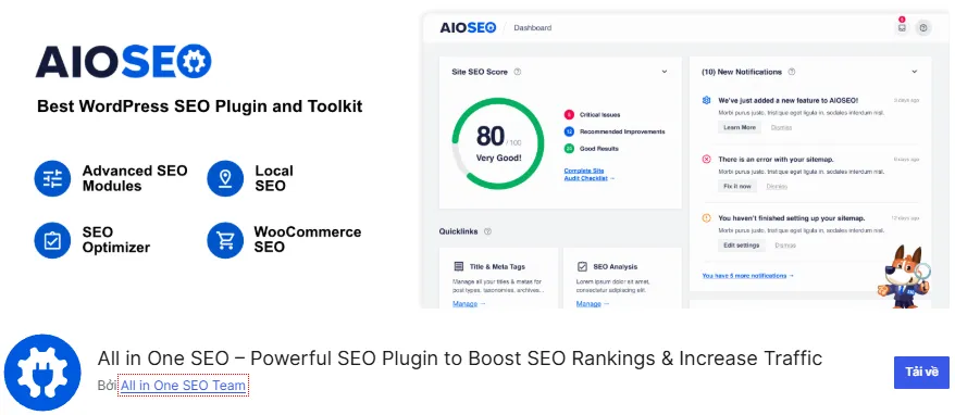 7+ Plugin Sitemap cho WordPress tăng tốc SEO, thứ hạng 5 Plugin All in One SEO Pack