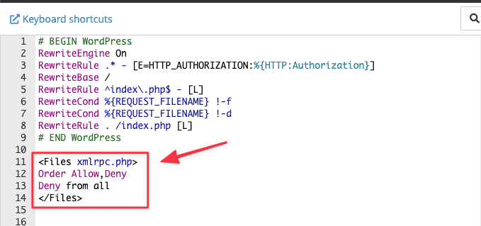 WordPress XML-RPC là gì? 2 Cách tắt XML-RPC bảo mật Wordpress 6 Cấu trúc khi chèn vào sẽ như hình