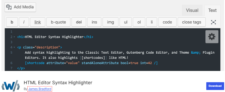 Top các Plugin Editor WordPress phổ biến nhất hiện nay 2 Plugin HTML Editor Syntax Highlighter