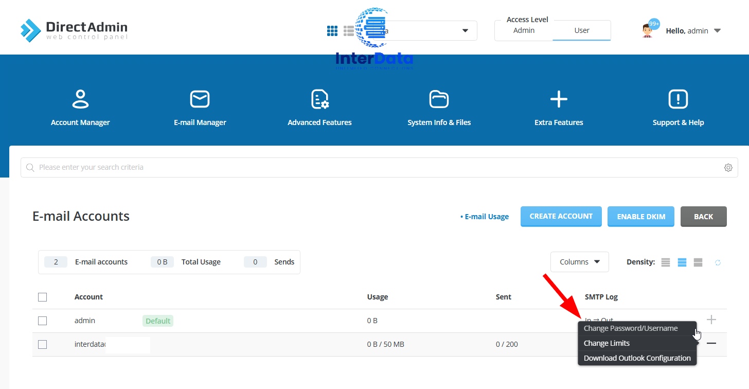 Đổi mật khẩu email trên directadmin