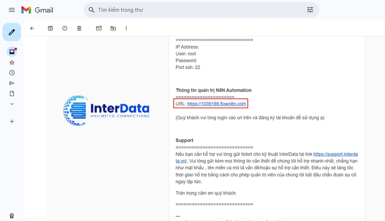 Email thông tin VPS n8n