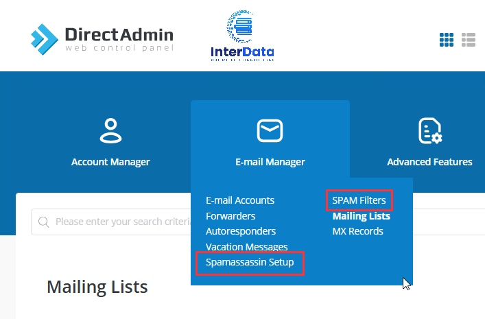 Mail Filter trên DirectAdmin