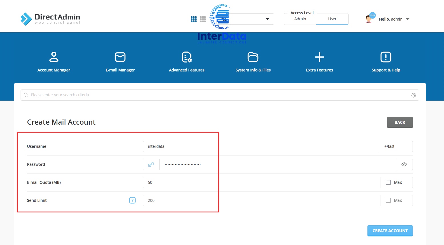 Tạo email trên directadmin B2