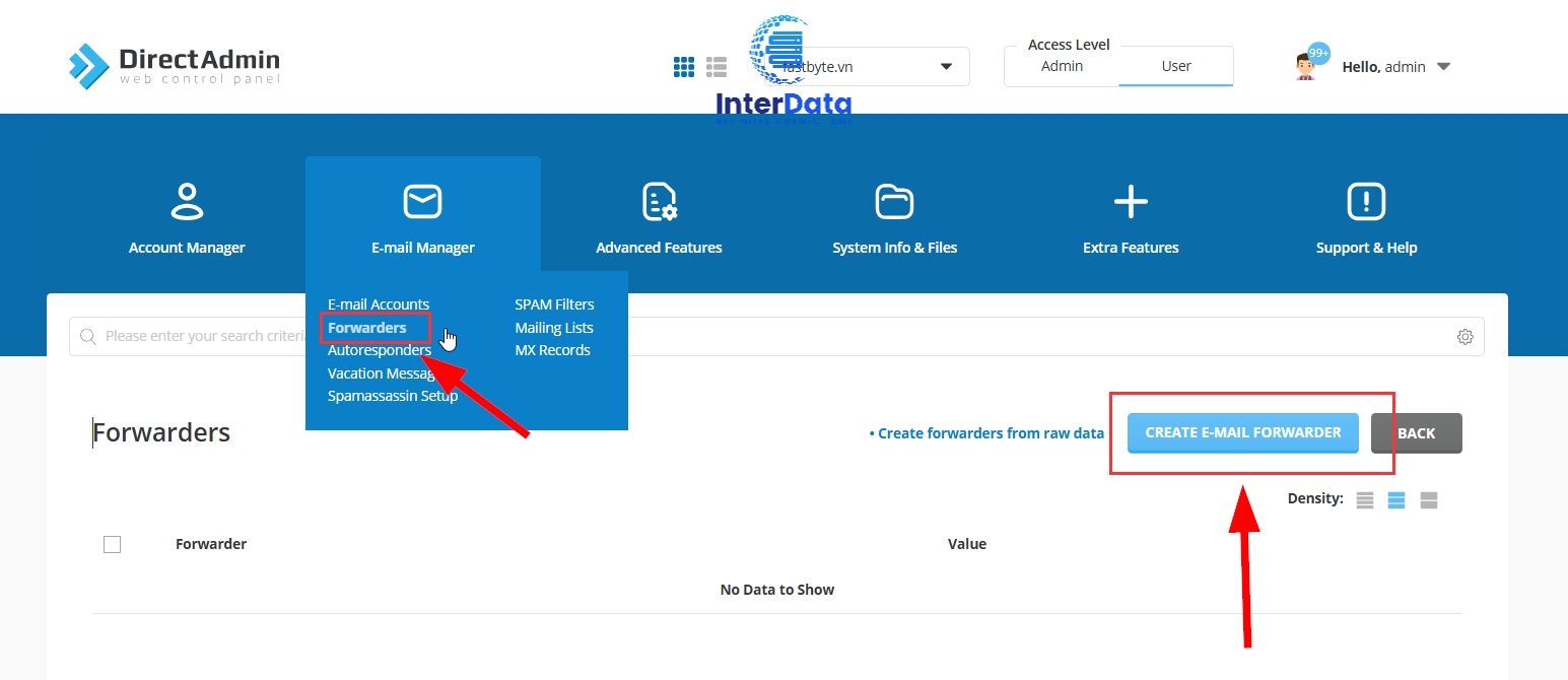 Tạo email forwarder trên directadmin