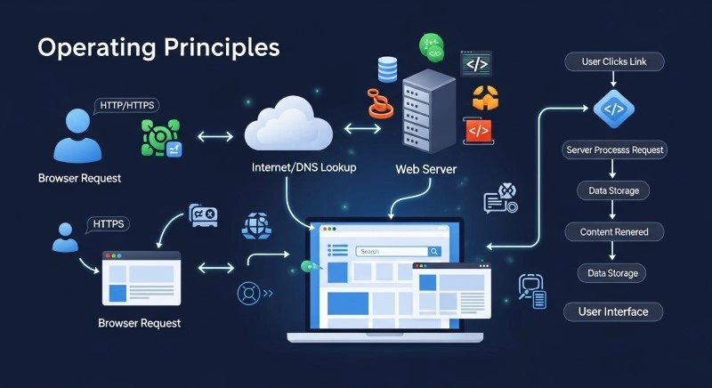 Website Là Gì? Định Nghĩa, Cách Hoạt Động & Phân Loại 2 Nguyên lý hoạt động của website