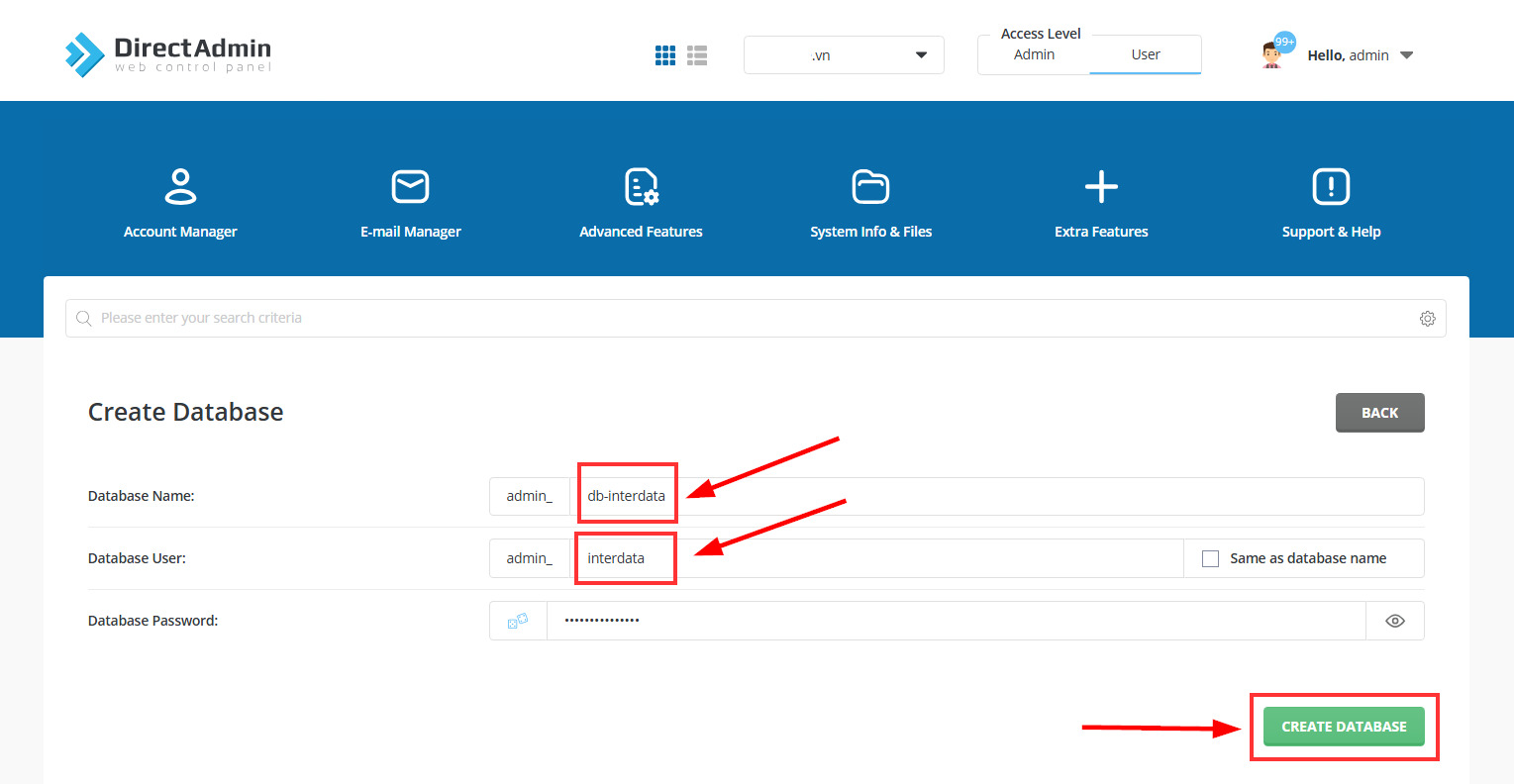 4 Bước Tạo Database trên DirectAdmin nhanh, chi tiết, dễ làm 7 Tạo Database mới và User