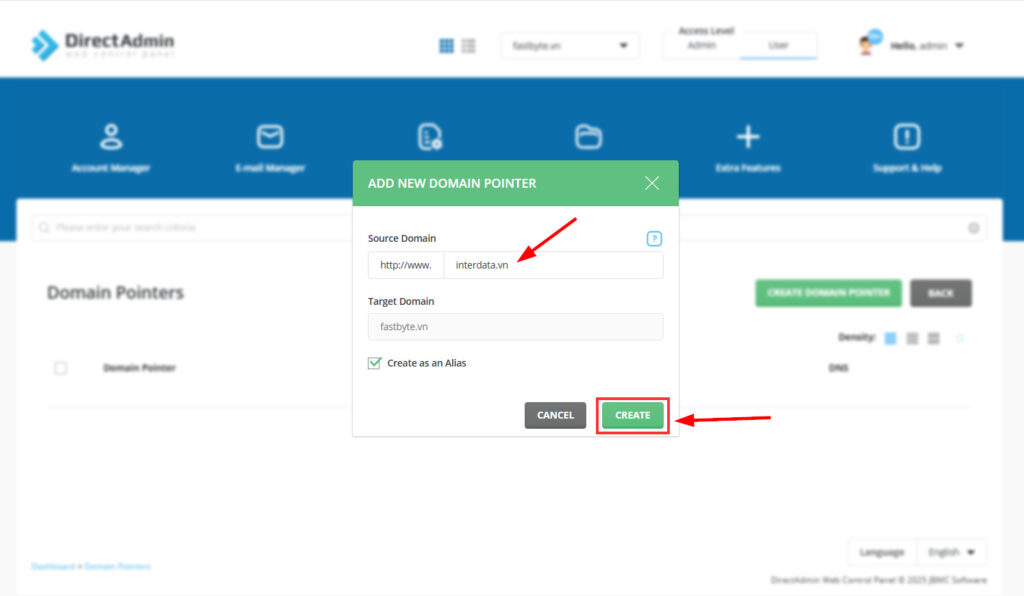 Hướng Dẫn Thêm Pointer Domain trên DirectAdmin (Chi Tiết A-Z)