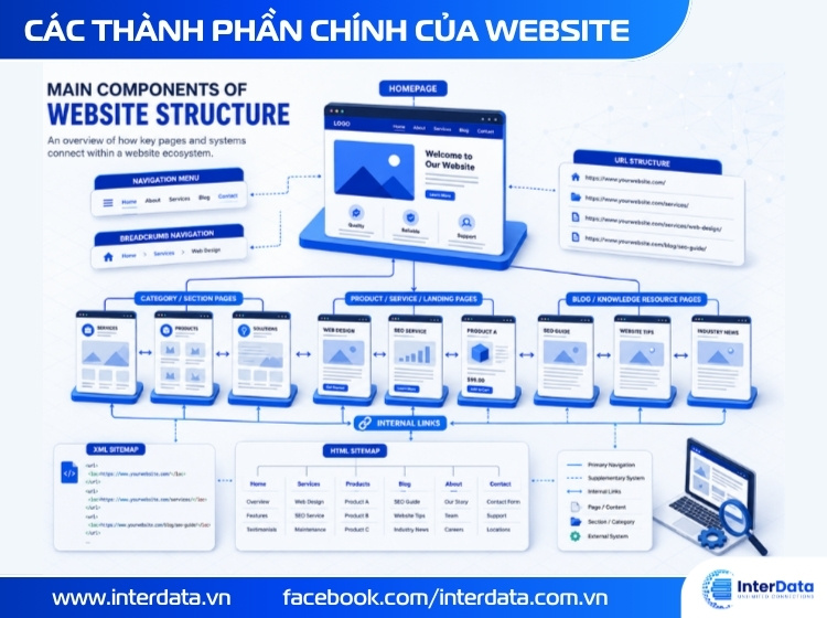 Cấu trúc website là gì? Cách xây dựng cấu trúc website chuẩn SEO và dễ quản trị 2 Các thành phần chính của website