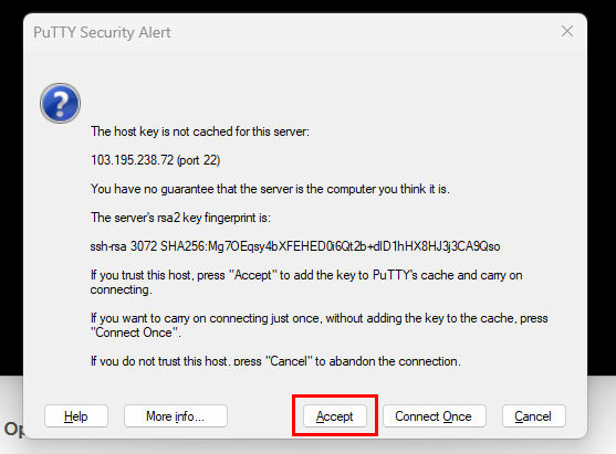 Cách Đăng Nhập VPS Trên Máy Tính - Hướng Dẫn SSH & Remote Desktop Từng Bước 3 PuTTY Security Alert
