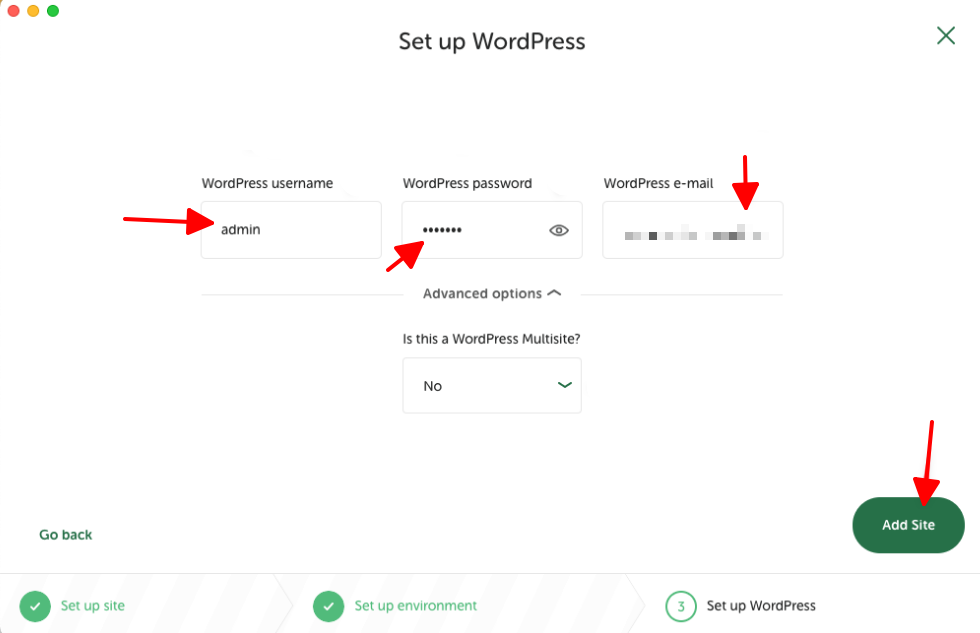 Cấu hình thông tin tài khoản WordPress