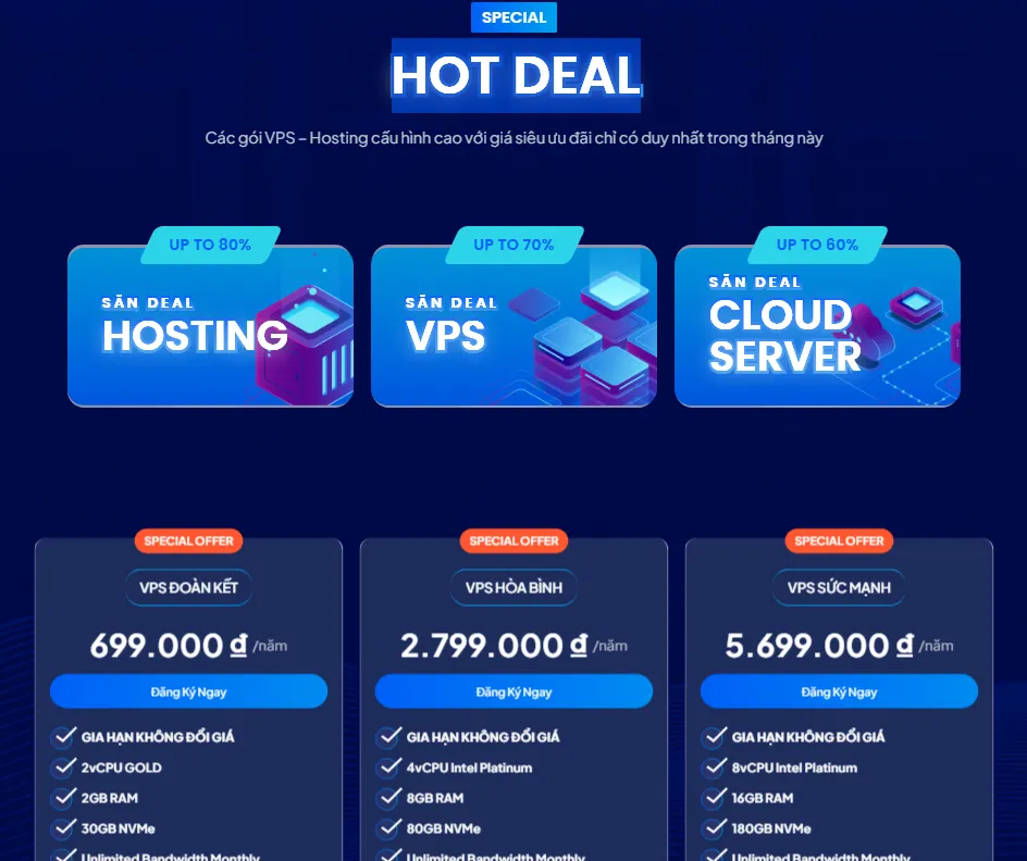 Hot deal và các dịch vụ khuyến mãi