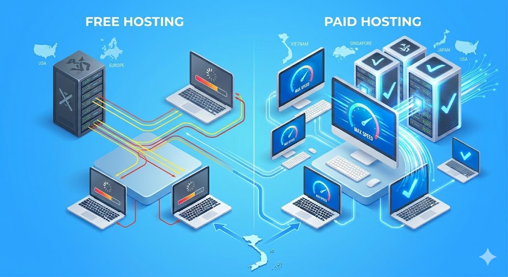 So sánh hosting miễn phí và hosting trả phí