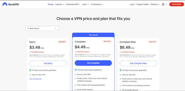 Bảng giá 2 năm của NordVPN