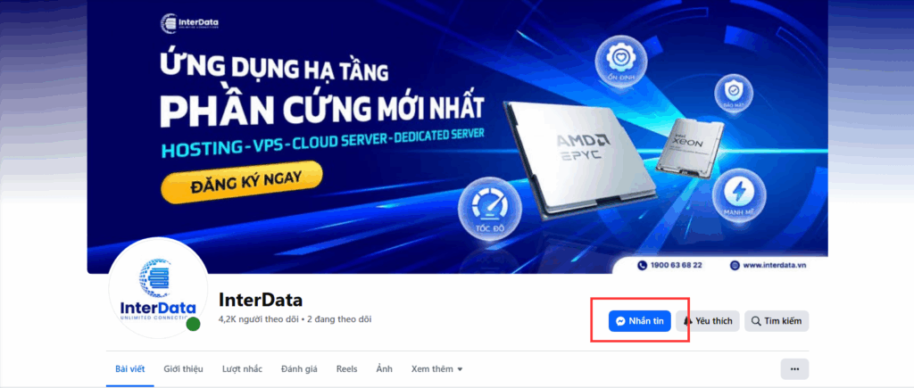 Chat thông qua Fanpage chính thức của InterData