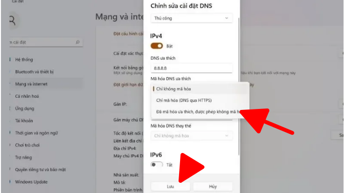 Nhập 8.8.8.8 và chọn Save