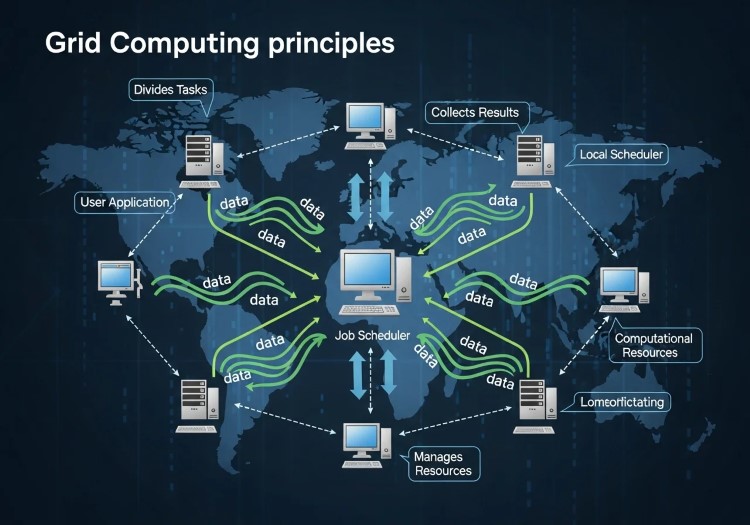 Grid Computing Là Gì? Toàn Tập Về Kiến Trúc & Ứng Dụng Điện Toán Lưới 2 Nguyên lý hoạt động của Grid Computing