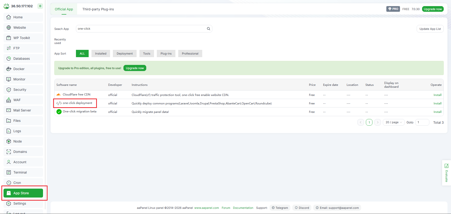 Hướng dẫn cài đặt WordPress trên aaPanel: One-Click Deploy 3 Cài đặt One-click deployment trên aaPanel