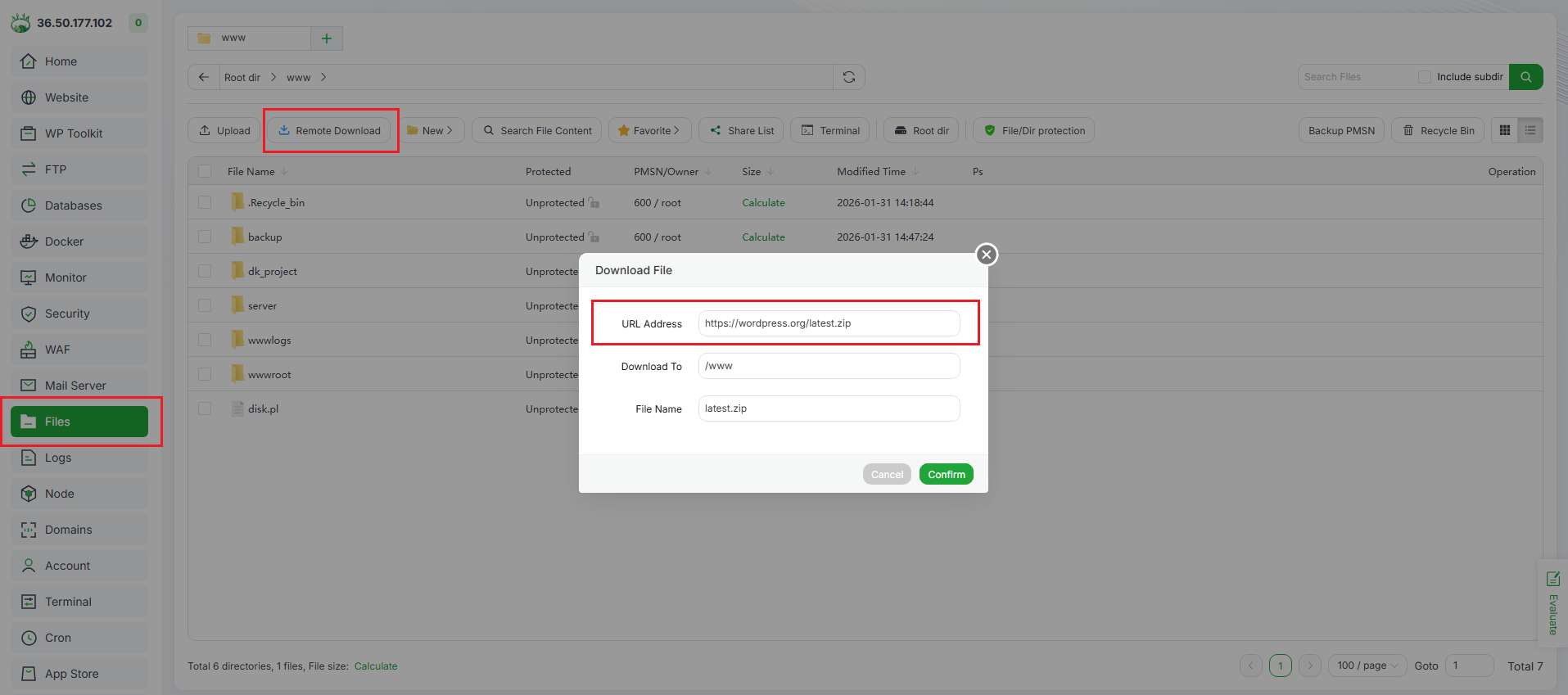 Hướng dẫn cài đặt WordPress trên aaPanel: One-Click Deploy 6 Tải mã nguồn WordPress lên aaPanel