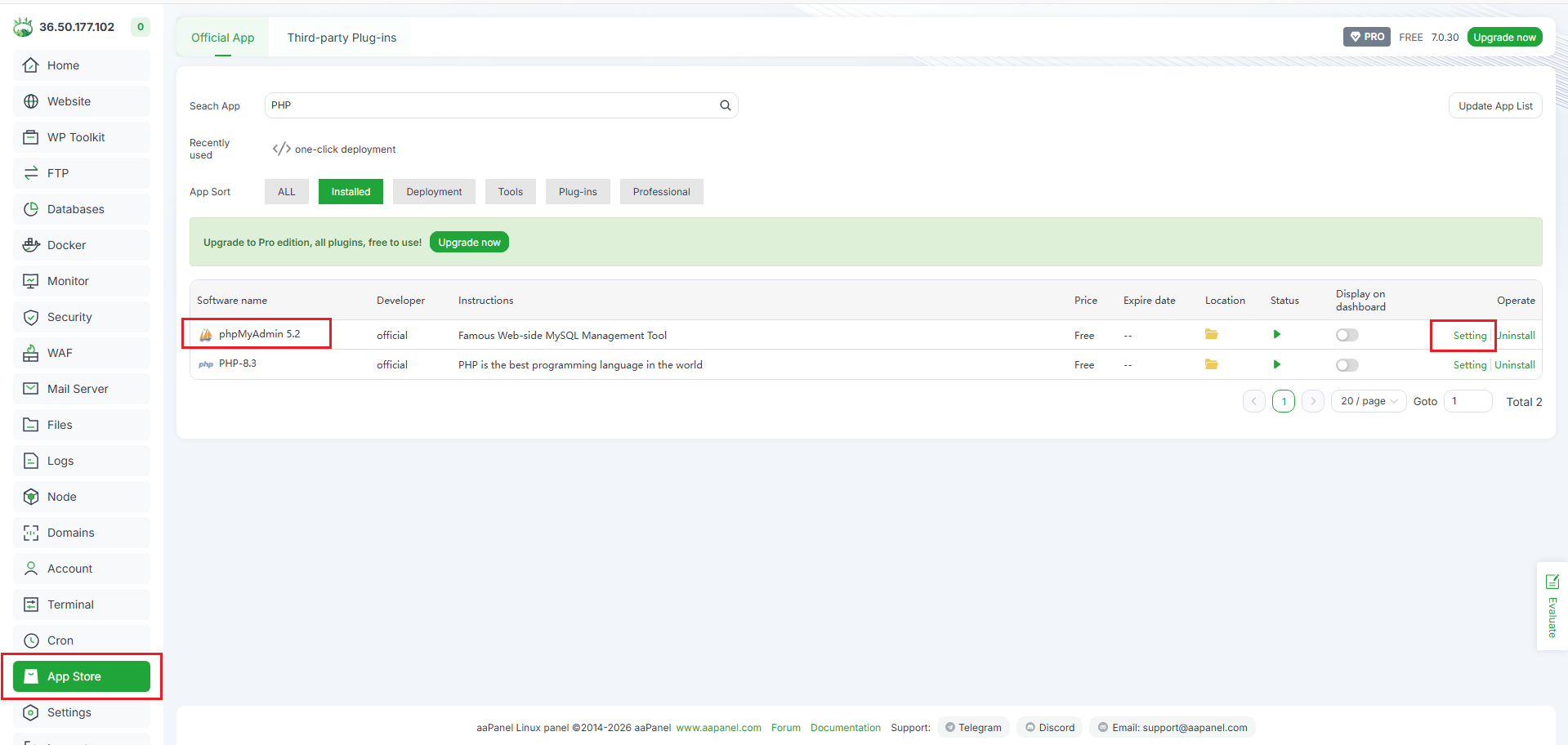 Hướng dẫn cài đặt WordPress trên aaPanel: One-Click Deploy 13 Tăng giới hạn Upload trong PHP 1