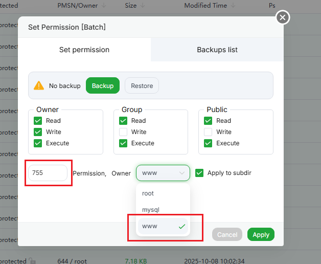 Hướng dẫn cài đặt WordPress trên aaPanel: One-Click Deploy 11 Thiết lập quyền sở hữu