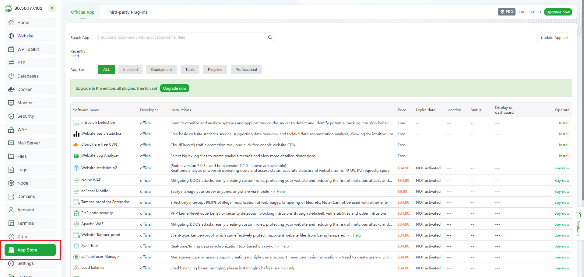 Hướng dẫn cài đặt WordPress trên aaPanel: One-Click Deploy 2 Truy cập App Store trên aaPanel