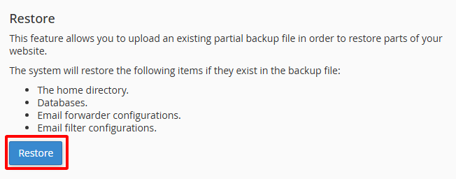 Bắt đầu quá trình Restore