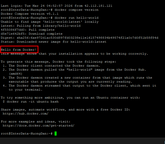 Chạy thử container đầu tiên bằng lệnh docker run hello-world