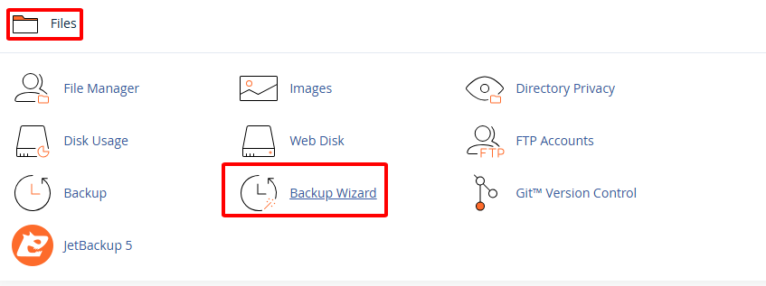 Chọn Backup Wizard