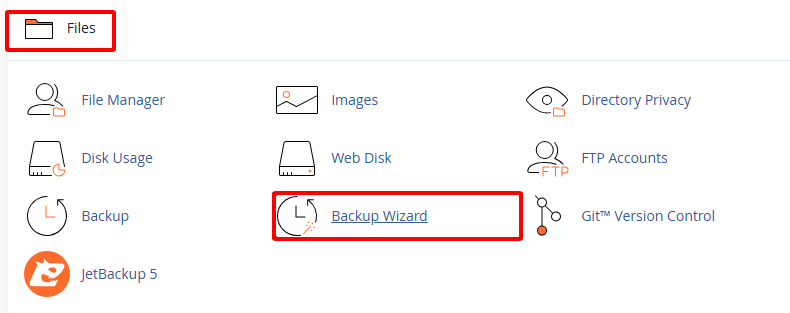 Chọn Files, chọn Backup Wizard
