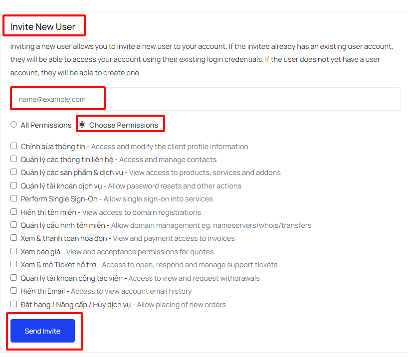 Hướng dẫn cách bổ sung tài khoản quản trị tại InterData 5 Chọn Invite New User