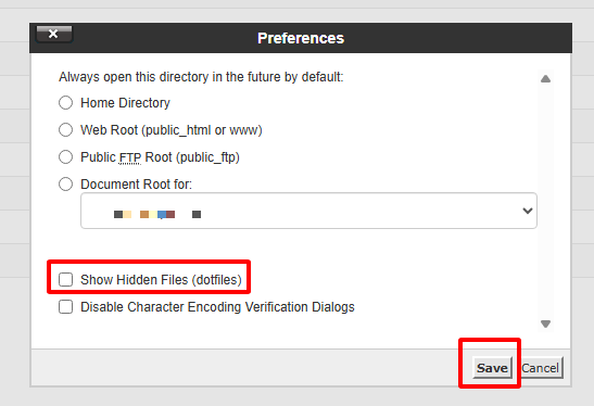 Chọn Settings, Show Hidden Files