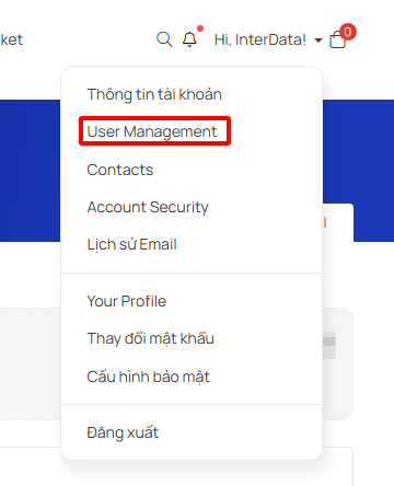 Hướng dẫn cách bổ sung tài khoản quản trị tại InterData 4 Chọn User Management