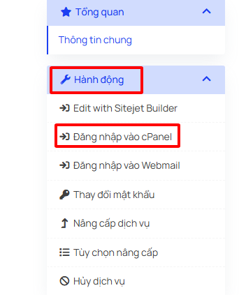 Chọn đăng nhập vào cPanel