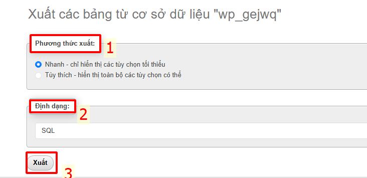 Chọn phương thức xuất, định dạng và bắt đầu Xuất