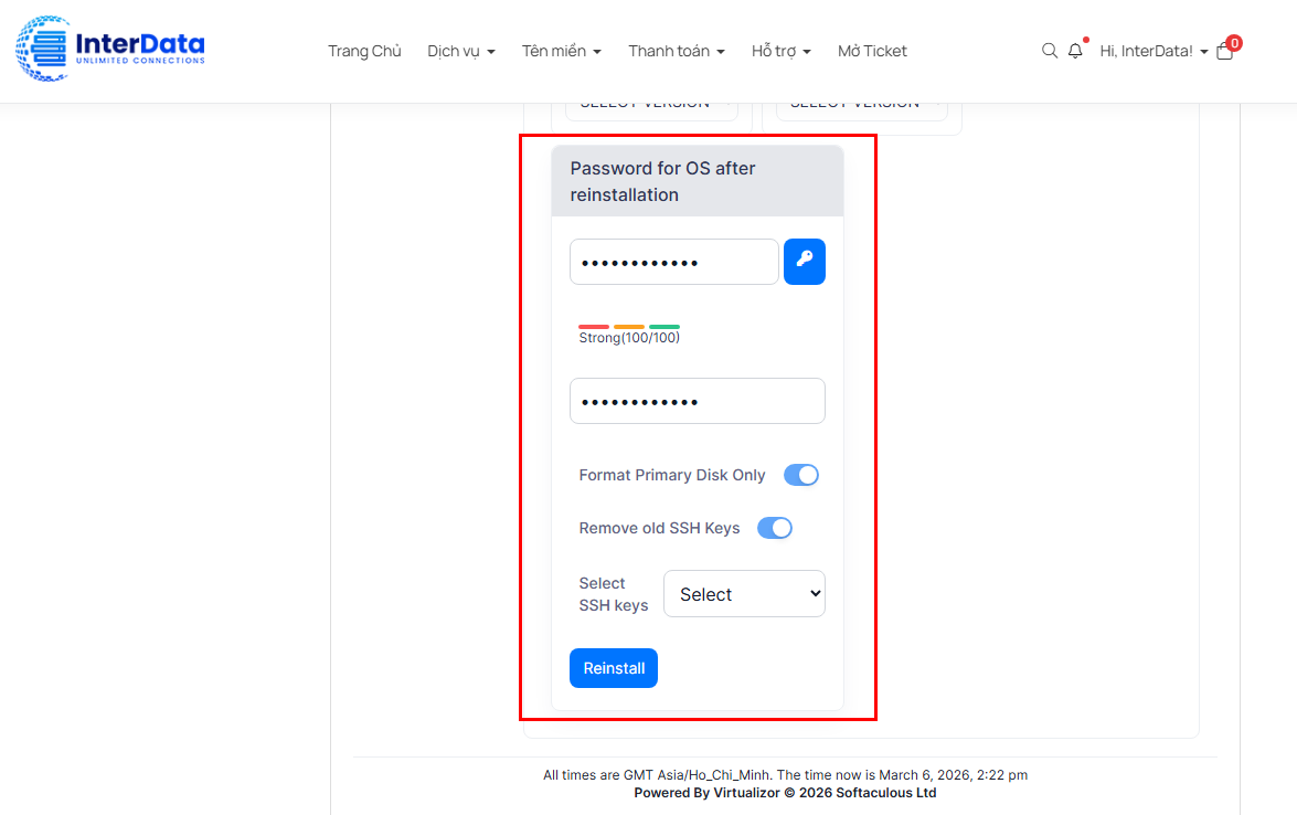 Đặt lại mật khẩu OS và reinstall