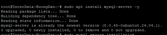 Hướng Dẫn Cài Đặt LAMP Stack Trên VPS Ubuntu (2026) 3 Kết quả sau khi dùng lệnh sudo apt install mysql-server -y