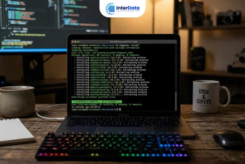 Cấu Hình VPS Chạy Laravel: Hướng Dẫn Deploy Chuẩn 2026 2 Màn hình terminal khi chạy lệnh composer install thành công trên VPS