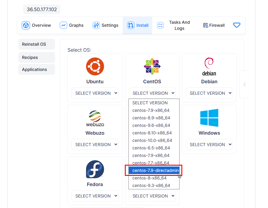 Nhấp chọn vào template có hậu tố -directadmin